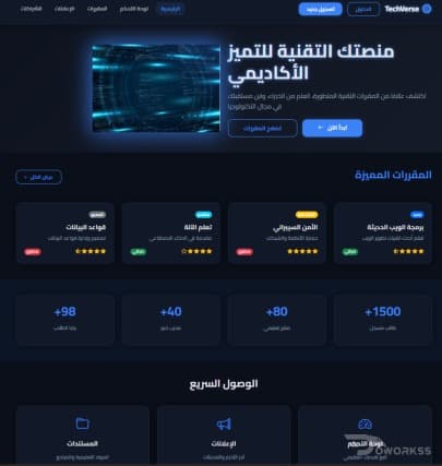 إنشاء منصة تعليمية تقنية متكاملة مثل TechVerse مع لوحة تحكم